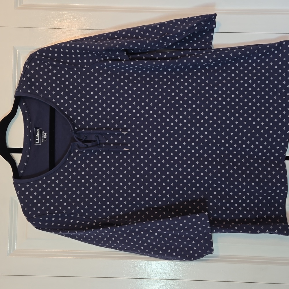 L.L Bean Woman's Large L three Quarter Sleeve Top Shirt Blue White - Picture 3 of 7